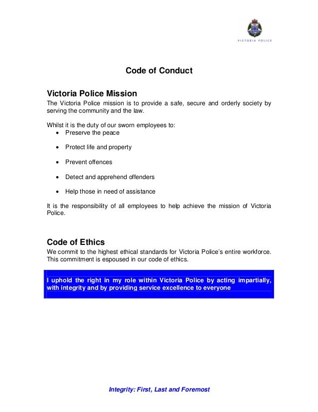 Code Of Conduct Vic Police Police Prep Com Au Police Officer Care Code Of Conduct Vic Police Police Prep Com Au Police Officer Care