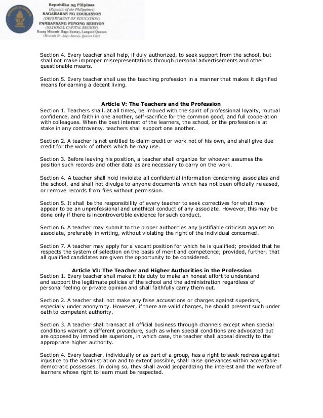 Code Of Ethics For Professional Teachers Code Of Ethics For Professional Teachers
