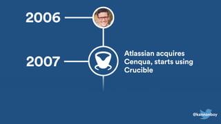 @kannonboy
2006
2007
Atlassian acquires
Cenqua, starts using
Crucible
Atlassian acquires @kannonboy
 
