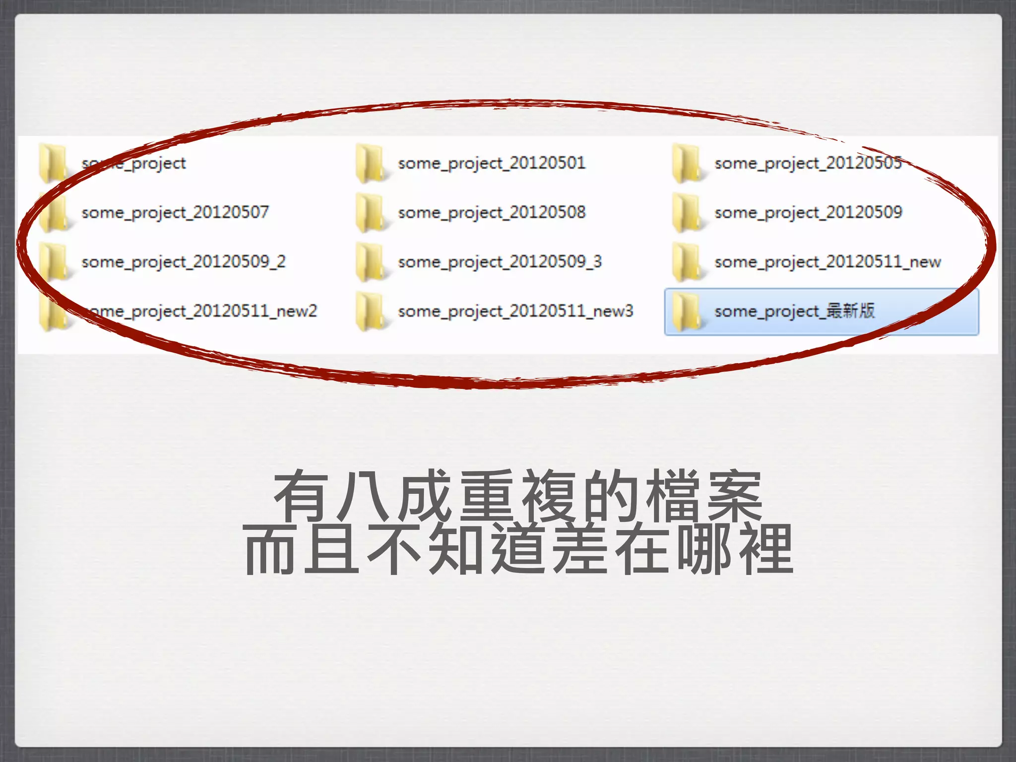 有八成重複的檔案
而且不知道差在哪裡
 