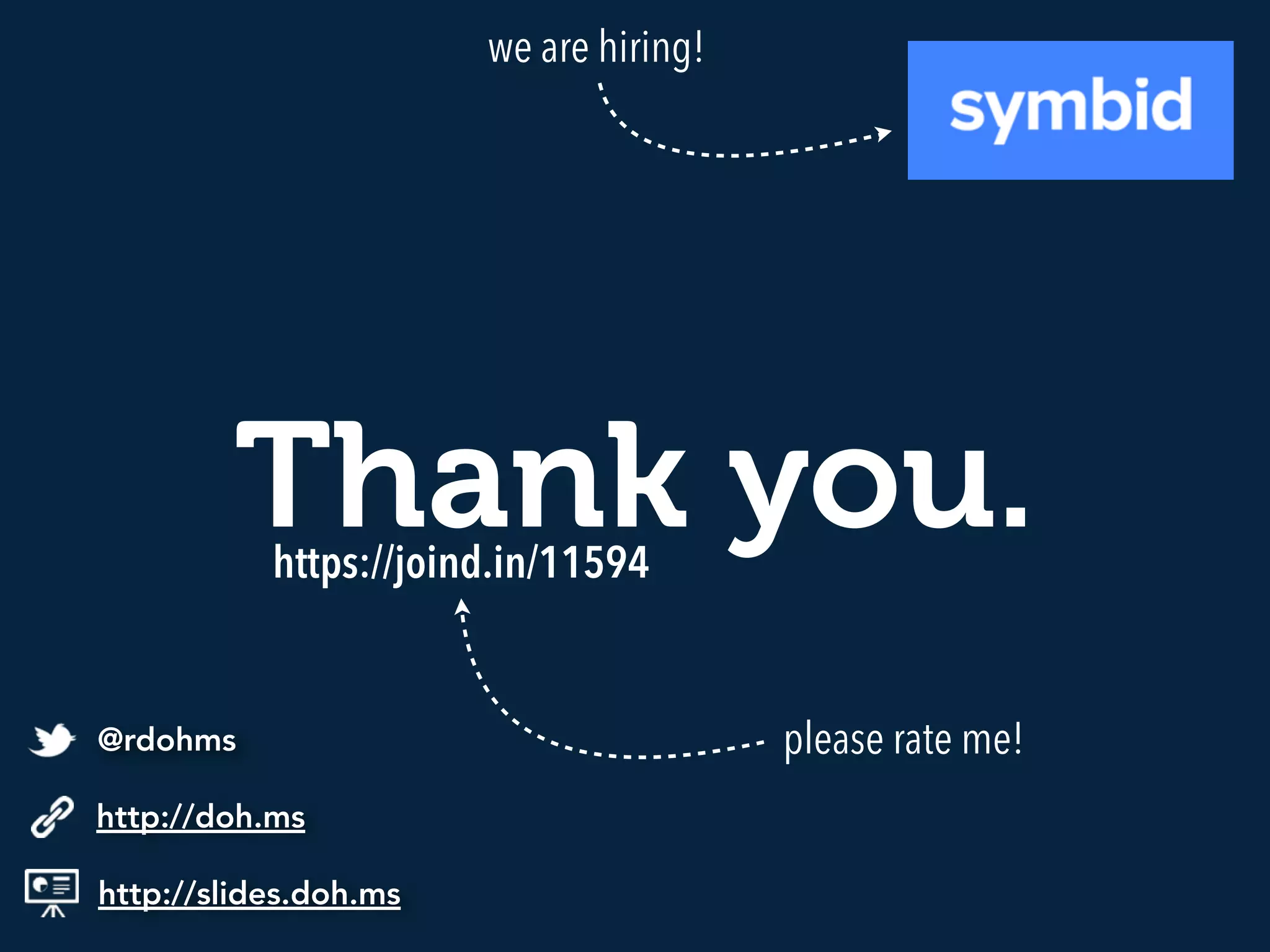 Thank you.
http://slides.doh.ms
http://doh.ms
@rdohms
we are hiring!
https://joind.in/11594
please rate me!
 