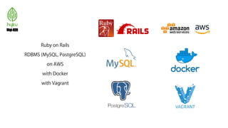 Ruby on Rails
RDBMS (MySQL, PostgreSQL)
on AWS
with Docker
with Vagrant
 