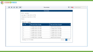 View Activity: View Activity Feature consist of Last login, Created Date and a Table with all the previous login and logout’s gets displayed.
 