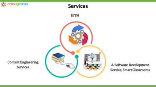 & Software Development
Service, Smart Classrooms
Content Engineering
Services
IETM
Services
 