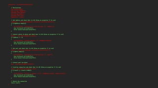 Connection * CreateServerConnection()
{
// Declarations
char buffer[1024];
std::string cfgAddress;
unsigned long address;
std::string cfgPort;
unsigned short port;
Connection * result;
// Get address and check that its OK (throw an exception if its not)
cfgAddress = ConfigurationManager::Instance().GetValue("address");
if (cfgAddress.empty())
{
sprintf(buffer, "Configuration value missing: %s", "address");
Log::Instance().Write(buffer);
throw ConnectionException(buffer);
}
// Convert adress to bytes and check that its OK (throw an exception if its not)
address = inet_addr(cfgAddress.data());
if (address == -1)
{
sprintf(buffer, "Invalid address: %s", cfgAddress.data());
Log::Instance().Write(buffer);
throw ConnectionException(buffer);
}
// Get port and check that its OK (throw an exception if its not)
cfgPort = ConfigurationManager::Instance().GetValue("port");
if (cfgPort.empty())
{
sprintf(buffer, "Configuration value missing: %s", "port");
Log::Instance().Write(buffer);
throw ConnectionException(buffer);
}
// Convert port too bytes
port = htons(atoi(cfgPort.data()));
// Creation connection and check that its OK (throw an exception if its not)
result = new Connection(address, port);
if (!result || !result->IsOK())
{
sprintf(buffer, "Failed to connect: %s:%s", cfgAddress.data(), cfgPort.data());
Log::Instance().Write(buffer);
throw ConnectionException(buffer);
}
// Return the connection
return result;
}
 