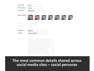 The most common details shared across social media sites – social personas