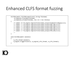 Enhanced CLFS format fuzzing
CCLFSDocument::CCLFSDocument(const string filename)
:m_template_filename(filename)
,m_templat...
