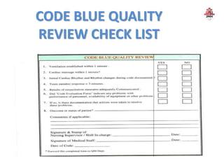 CODE BLUE QUALITY
REVIEW CHECK LIST
 