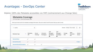 Avantages - DevOps Center
Déploie 100% des Metadata accessibles via l’API (contrairement aux Change Sets)
 
