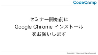 セミナー開始前に
Google Chrome インストール
をお願いします
Copyright © TribeUniv All Rights Reserved.
 