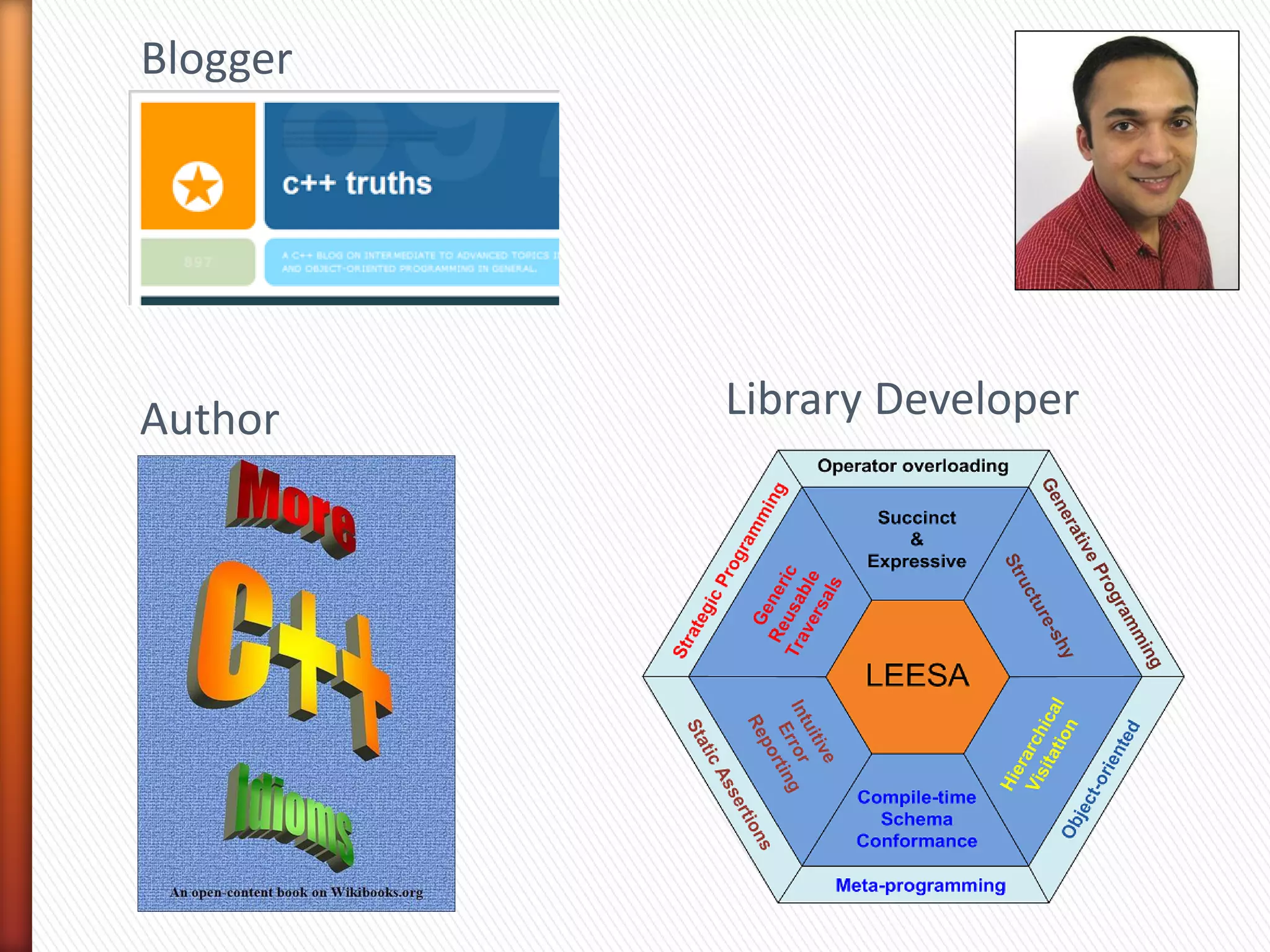 Blogger


          Library Developer


Author
 