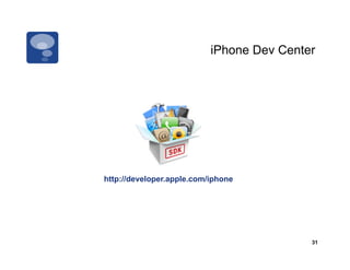 iPhone Dev Center




http://developer.apple.com/iphone




                                           31
 