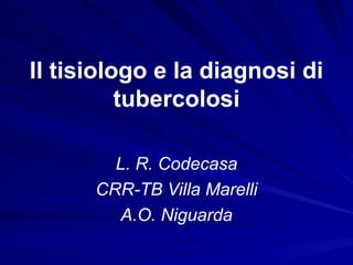 Il tisiologo e la diagnosi di tubercolosi L. R. Codecasa CRR-TB Villa Marelli A.O. Niguarda 