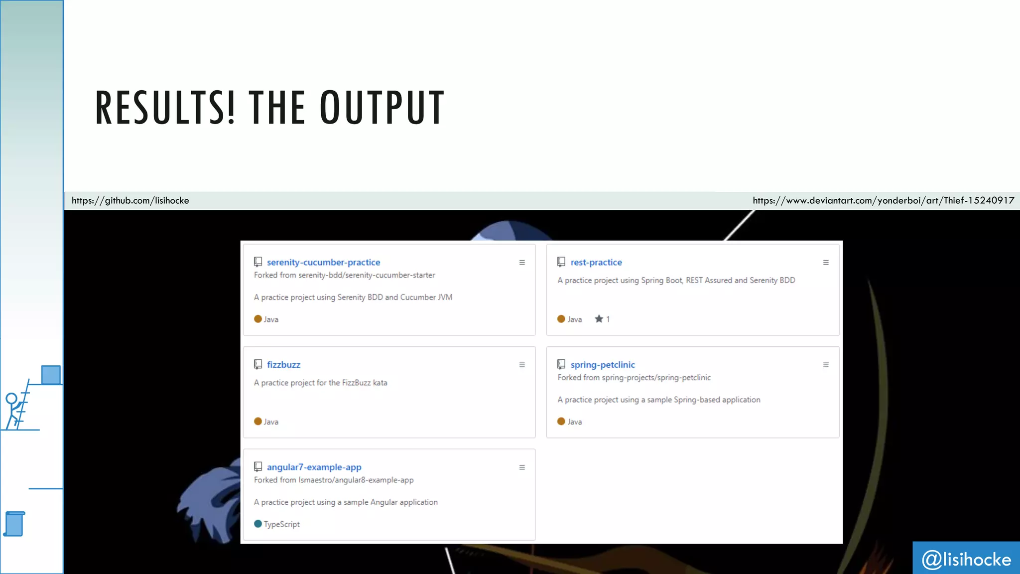 @lisihocke
RESULTS! THE OUTPUT
https://www.deviantart.com/yonderboi/art/Thief-15240917https://github.com/lisihocke
 