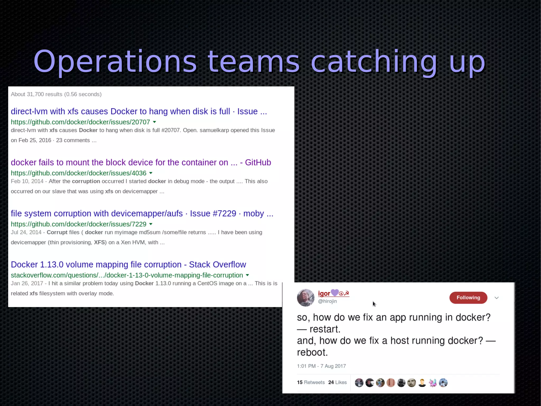 Operations teams catching upOperations teams catching up
 