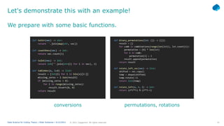 14
© 2021 Capgemini. All rights reserved.
Data Science for Coding Theory | Eldar Sultanow | 4/12/2021
Let's demonstrate this with an example!
conversions permutations, rotations
We prepare with some basic functions.
 