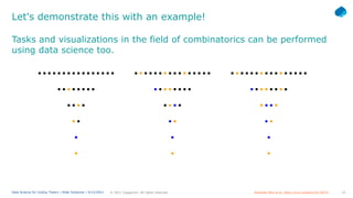 22
© 2021 Capgemini. All rights reserved.
Data Science for Coding Theory | Eldar Sultanow | 4/12/2021
Tasks and visualizations in the field of combinatorics can be performed
using data science too.
Let's demonstrate this with an example!
Alexander Rahn et al.: https://arxiv.org/abs/2101.09719
 