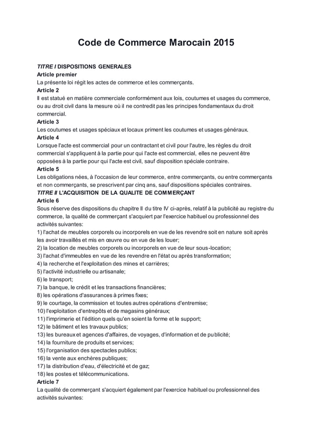 Code de commerce marocain 2015 PDF