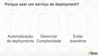 Porque usar um serviço de deployment?
Automatização
de deployments
Gerenciar
Complexidade
Evitar
downtime
 