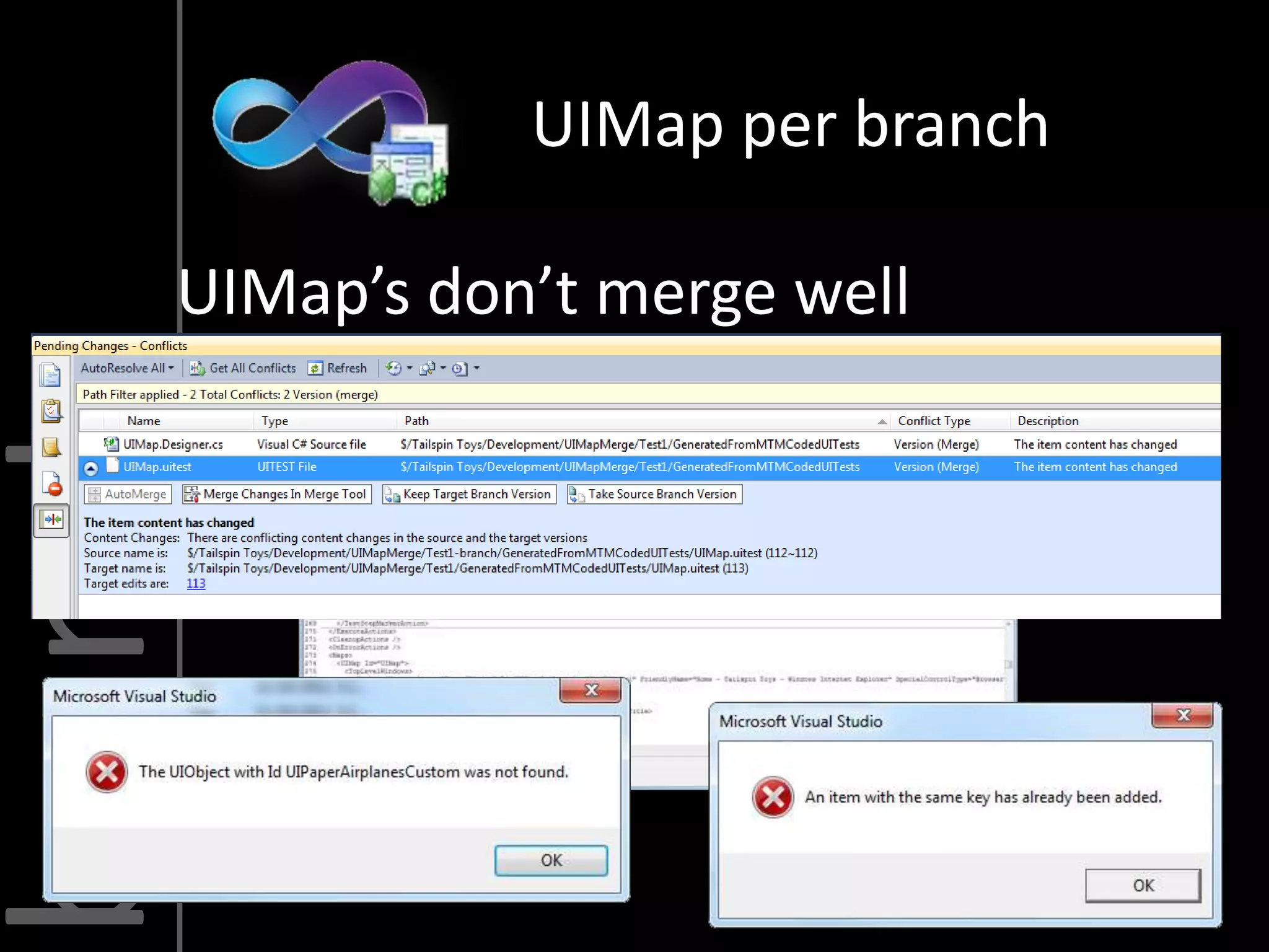 UIMap per branch

     UIMap’s don’t merge well
branch
 