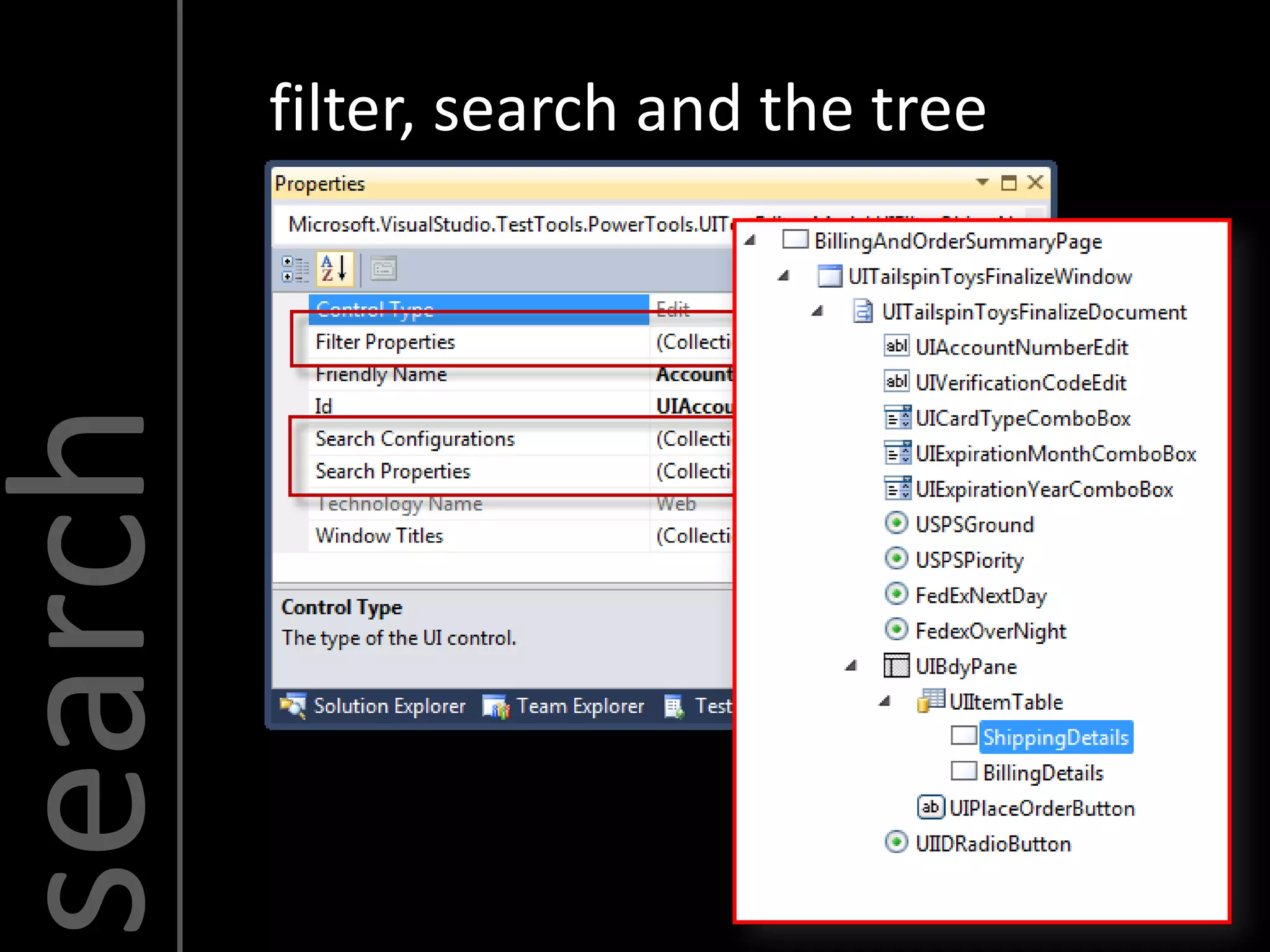 search   filter, search and the tree
 