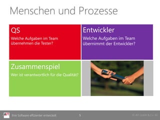 Menschen und Prozesse
QS                                             Entwickler
Welche Aufgaben im Team                        Welche Aufgaben im Team
übernehmen die Tester?                         übernimmt der Entwickler?




Zusammenspiel
Wer ist verantwortlich für die Qualität?




Ihre Software effizienter entwickelt       5                          © AIT GmbH & Co. KG
 