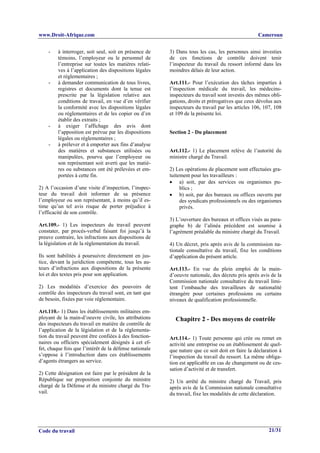 Code du travail cameroun