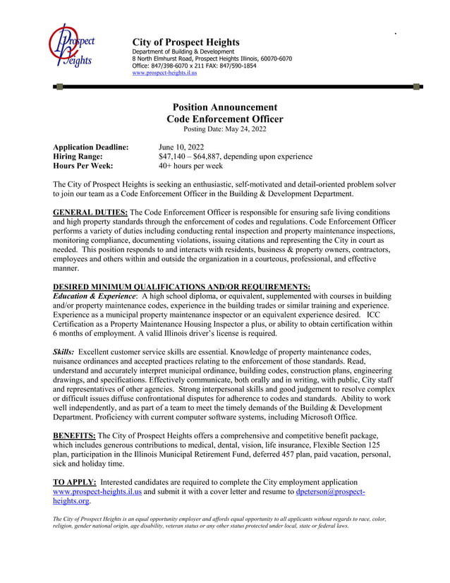 Prospect Heights Code Enforcement Officer PDF