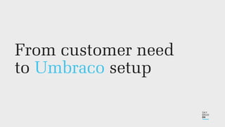 From customer need
to Umbraco setup
 