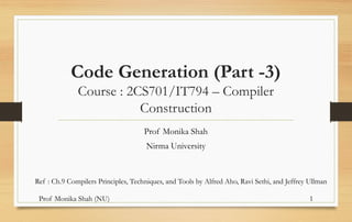Code Generation Part-3 in Compiler Construction | PPTX