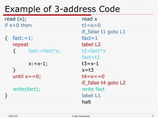 CODE GENERATION PHASE COMPILER DESIGN.ppt