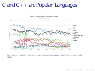 C and C++ arePopular Languages
https://thenewstack.io/evolve -die-popular -programming-languages-confront-newcom ers-tiobe-
index/
 