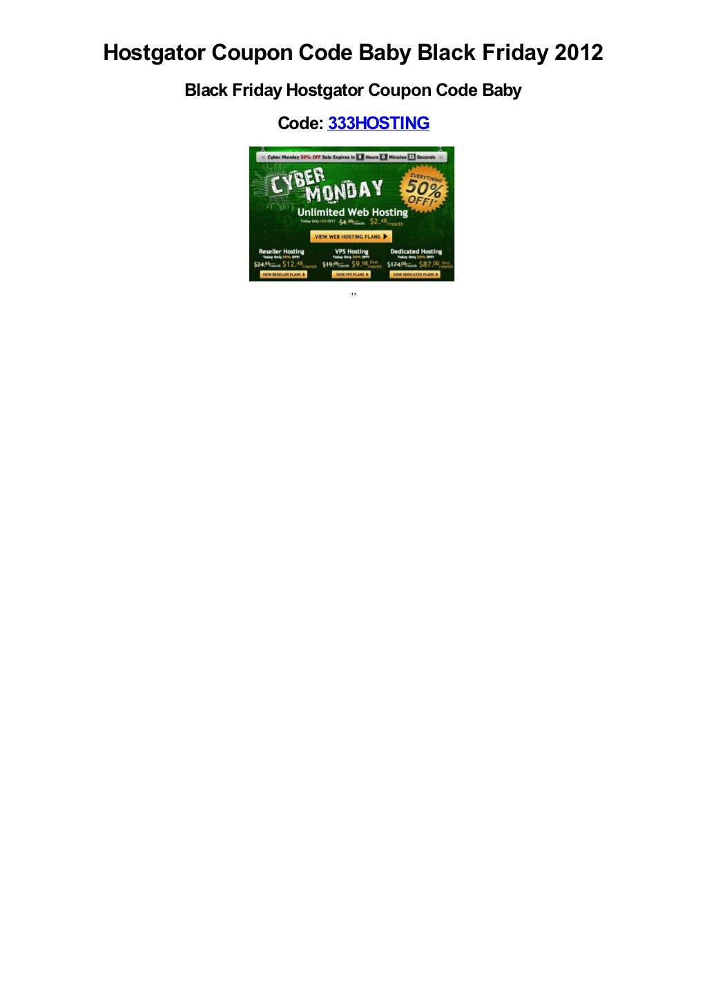 Code hosting000 hostgator coupon code baby black friday 2012