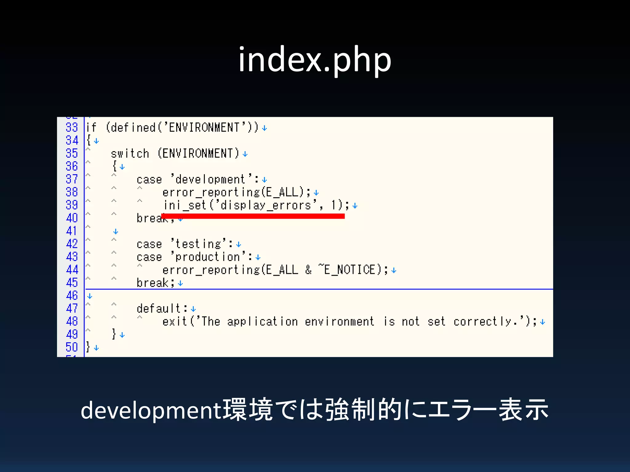 index.php
development環境では強制的にエラー表示
 