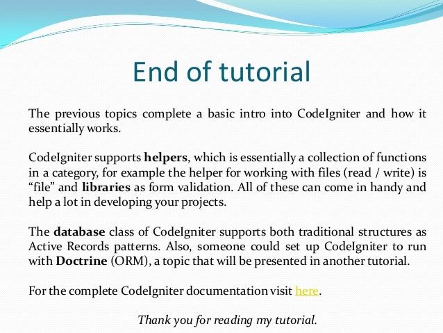 Codeigniter 101 Tutorial