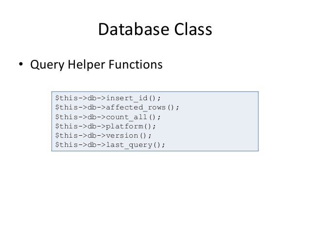 Codeigniter Class Reference