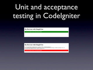 Unit and acceptance
testing in CodeIgniter
 