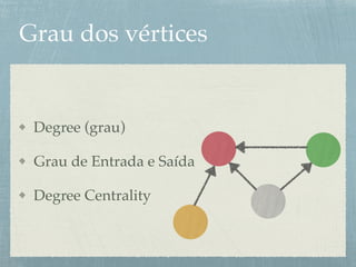 Grau dos vértices
Degree (grau)
Grau de Entrada e Saída
Degree Centrality
 