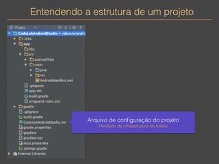 Entendendo a estrutura de um projeto 
Arquivo de configuração do projeto 
Herdado da infraestrutura do IntelliJ 
 