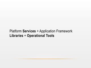 Platform Services + Application Framework
Libraries + Operational Tools

 