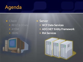  Client
 REST & OData
 ATOM
 JSON
 