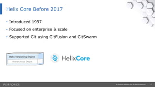 4© Perforce Software Inc. All Rights Reserved.
Helix Core Before 2017
Hierarchical Depot
Helix Versioning Engine
• Introduced 1997
• Focused on enterprise & scale
• Supported Git using GitFusion and GitSwarm
 