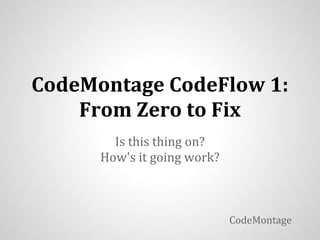 CodeMontage CodeFlow 1:
    From Zero to Fix
        Is this thing on?
      How's it going work?



                             CodeMontage
 