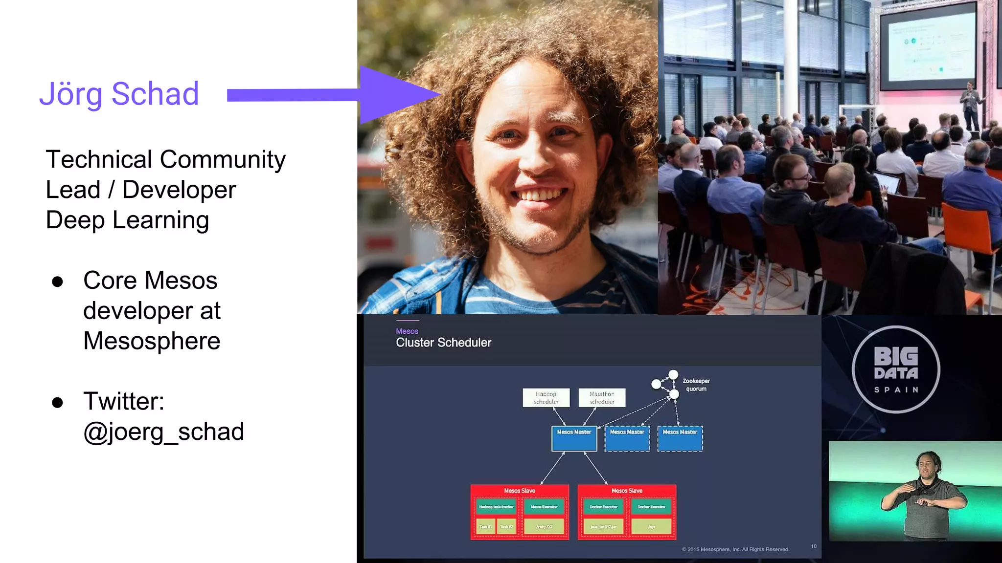 Jörg Schad
Technical Community
Lead / Developer
Deep Learning
● Core Mesos
developer at
Mesosphere
● Twitter:
@joerg_schad
 
