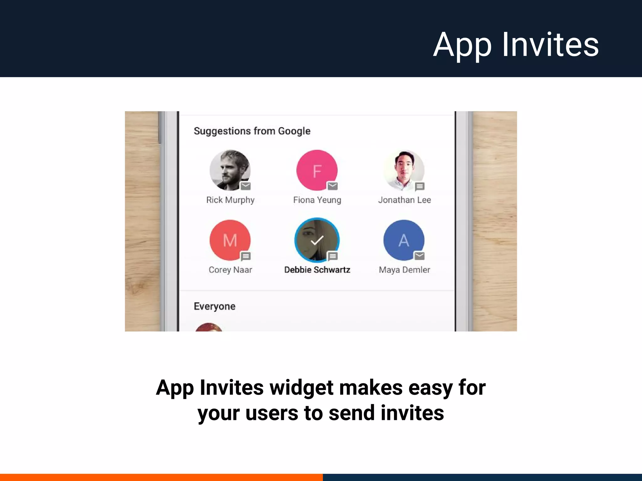 App Invites
App Invites widget makes easy for
your users to send invites
 