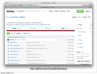 http://github.com/CocoaPods/specs
Saturday, October 19, 13

 