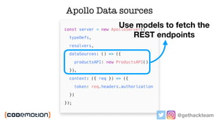 Apollo Data sources
@gethackteam
Use models to fetch the
REST endpoints
 
