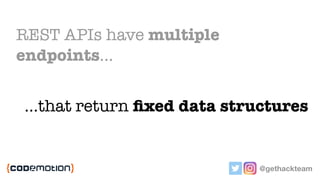 …that return ﬁxed data structures
REST APIs have multiple
endpoints…
@gethackteam
 