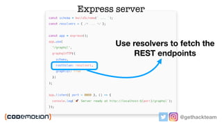 @gethackteam
Express server
Use resolvers to fetch the
REST endpoints
 