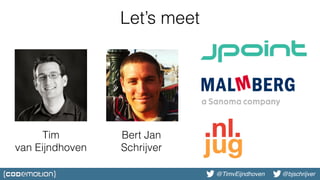 @bjschrijver@TimvEijndhoven @bjschrijver
Bert Jan  
Schrijver
Let’s meet
Tim 
van Eijndhoven
 